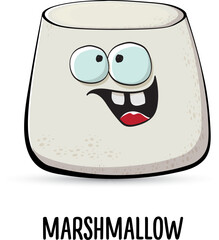 funny cartoon cute marshmallow character isolated on white background. My name is marshmallow vector concept. vector summer funky marshmallow food character