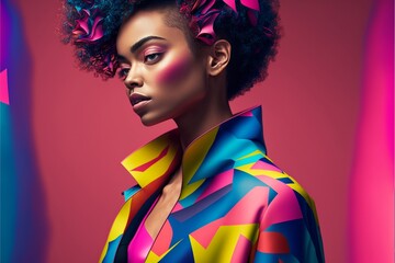 Fototapeta premium Afroamerikanisches Supermodel mit Designer Kleidung und tollem Make-Up