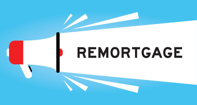 Color megaphone icon with word in white banner on blue background