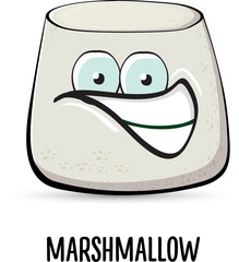 funny cartoon cute marshmallow character isolated on white background. My name is marshmallow vector concept. vector summer funky marshmallow food character