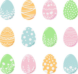 A set of Easter eggs with a floral pattern. Spring illustration for the Easter holiday. Flat style vector image.