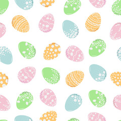 Seamless pattern with cute Easter eggs in a floral pattern. Spring illustration for Easter holiday. Flat style vector image.