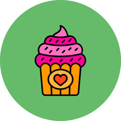 Cupcake Multicolor Circle Filled Line Icon
