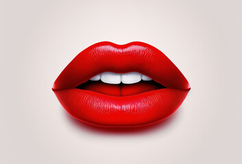 Sexy red female lips on a plain white background. Generative ai - obrazy, fototapety, plakaty