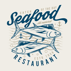 Seafood restaurant colorful sticker vintage