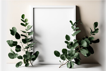 white mock up frame with Eucalyptus , ai generated