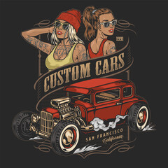 Custom cars vintage flyer colorful
