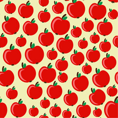 Seamless pattern with apples on yellow background