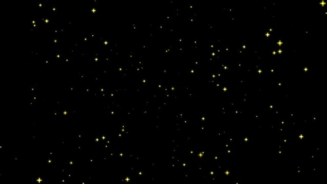 Starfall abstraction golden stars 3d background. Magic pollen on a black background 3d render. A cluster of golden stars motion graphics. High quality 4k