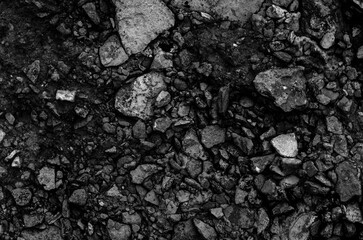 Black white rock texture. Gray stone background with copy space for design. Wide banner. Website header.