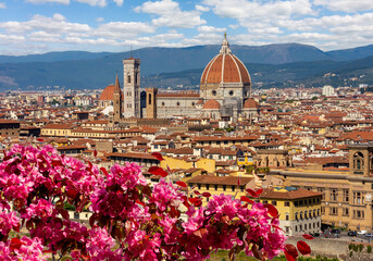 Florence cathedral (Duomo) over city center in spring, Italy - obrazy, fototapety, plakaty