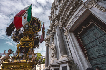 Preparing for the Feast of Saint Agatha in Catania's Piazza Duomo - obrazy, fototapety, plakaty