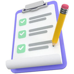 Clipboard icon with 3d pencil, for UI, poster, banner, social media post. 3D rendering