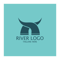 Logos of rivers, creeks, riverbanks and streams, tributaries, riverbanks with a combination of mountains and agricultural land with a modern and simple minimalist vector design concept