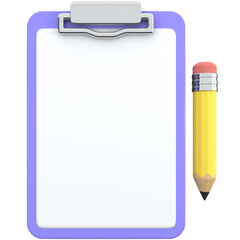 Clipboard icon with 3d pencil, for UI, poster, banner, social media post. 3D rendering