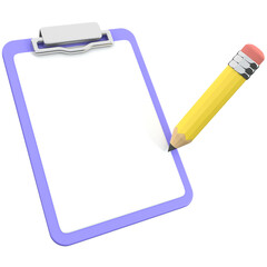 Clipboard icon with 3d pencil, for UI, poster, banner, social media post. 3D rendering