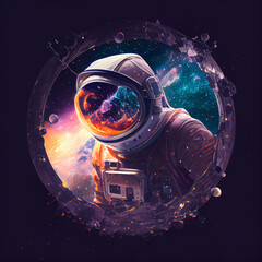 Obraz na płótnie Canvas Astronaut on the moon, in space, black hole, gravitional lensing, AI Generative
