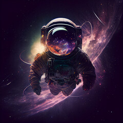 Fototapeta na wymiar Astronaut on the moon, in space, black hole, gravitional lensing, AI Generative