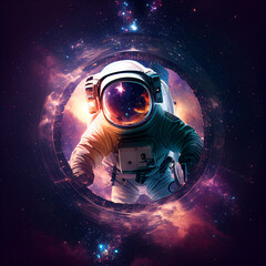 Fototapeta na wymiar Astronaut on the moon, in space, black hole, gravitional lensing, AI Generative