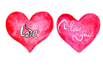 Watercolor Hearts. Wedding, Valentine's Day And Mother's Day Concept.