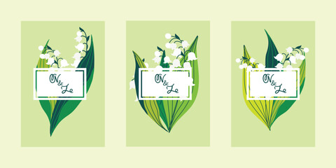 Lily of the valley wedding card. Botanical vector floral invitation. 