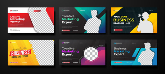 Corporate business YouTube video thumbnail collection for workshop promotion Modern thumbnail and web banner template	