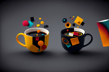 Cup of coffee in Kadinsky and Malevich style - obrazy, fototapety, plakaty