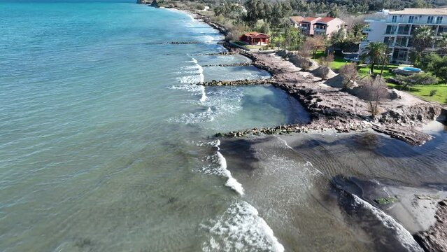 Aerial drone view of astrakeri beach in north corfu, Grecce