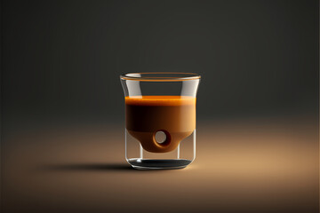Espresso coffee in a glass with dark background