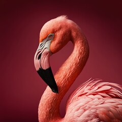 Pink flamingo against a pink background Generative AI