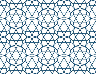 Ornate floral seamless pattern with line Jewish star of David and flower lotus vector illustration