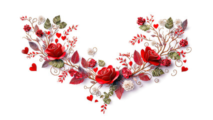 red valentines garland on white isolated background , boho style. generative ai