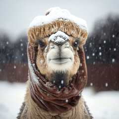 Animal wearing warm winter hat during cold winter. AI generated