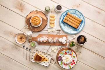 Assorted peruvian desserts peru sweet food buffet table brunch