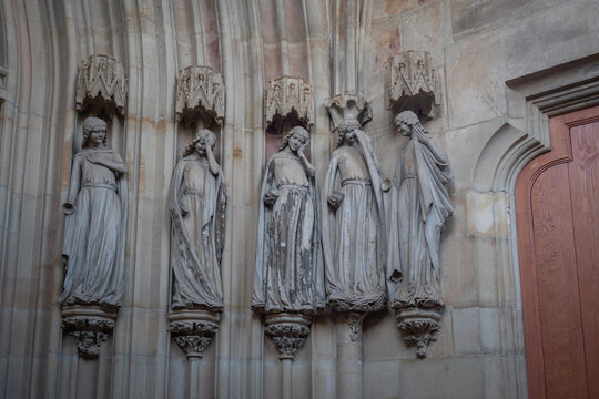 Five foolish virgins showing their sorrow sculptures at Magdeburg Cathedral Interior - Magdeburg, Germany