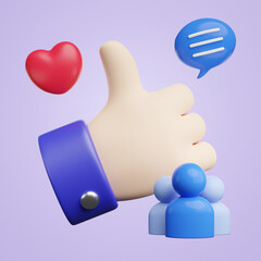 3D Communication Advertisement Customer Audience Analysis Icon Like Social Thumb Up Media Success
