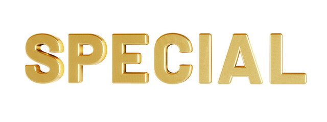 Word ‘Special’ isolated 3D text on transparent background