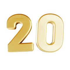 Number 20 isolated 3D text on transparent background