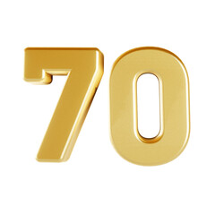 Number 70 isolated 3D text on transparent background