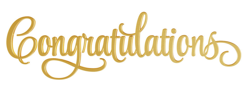 ‘Congratulations’ isolated 3D text in golden script font on transparent background