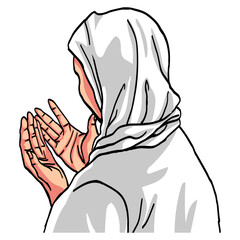 Muslim Woman Praying Cartoon Drawing Vector Illustration Art