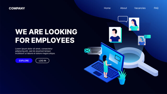 We are looking for employees. Recruitment Illustration Landing Page Concept. Vector illustration