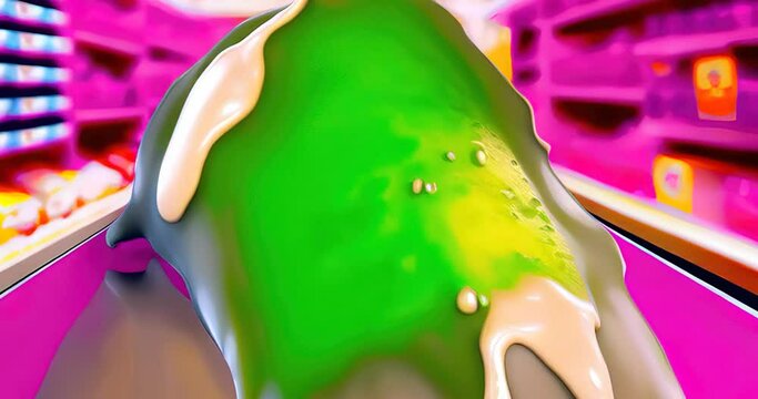 macro zoom of toxic green sludge animation of fluid and liquid close up shiny 