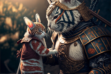 Fototapeta premium rabbit in chinese samurai armor, AI