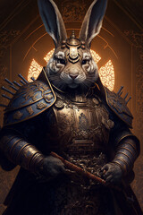 rabbit in chinese samurai armor, AI