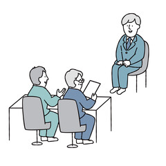 面接を受ける新入社員・学生・サラリーマンのイラスト素材　ブルー