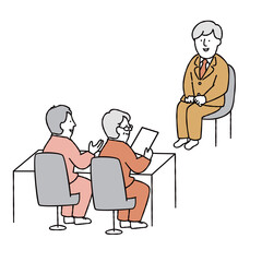 面接を受ける新入社員・学生・サラリーマンのイラスト素材　イエロー