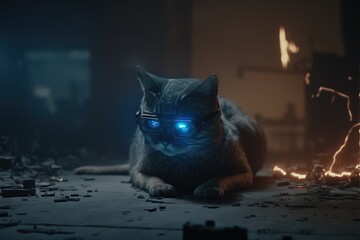 Cat in VR glasses illustration generative ai