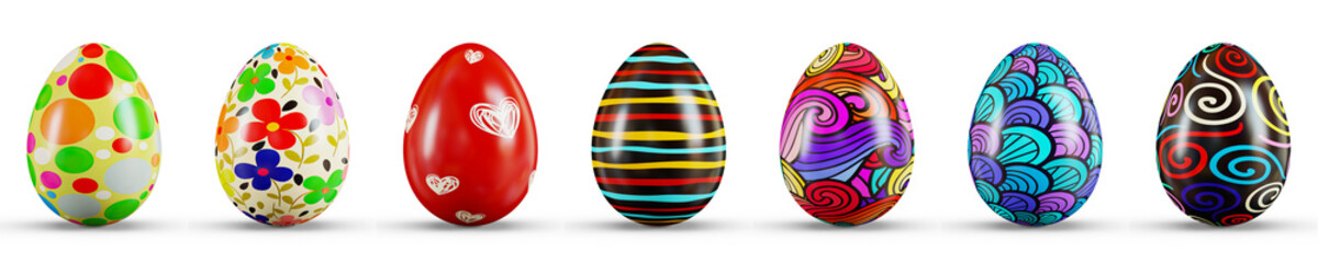 Easter Egg Set on a transparent white background. 3D rendering illustration