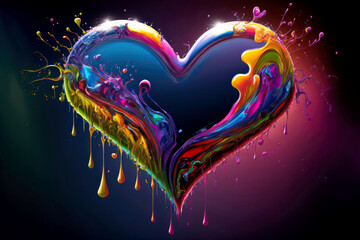 Colorful Shiny Melting Paint Heart Valentine's Love Digital Art Generative AI